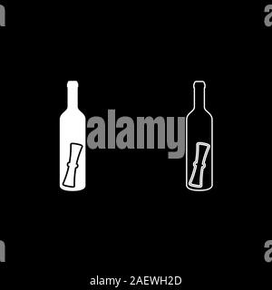 Bottle with letter Message concept Folded scroll document in old container icon outline set white color vector illustration flat style simple image Stock Vector