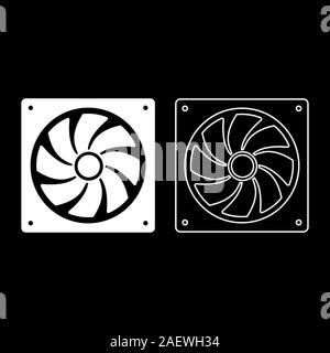 Fan for computer processor Cooler CPU cooling system Ventilator icon outline set white color vector illustration flat style simple image Stock Vector