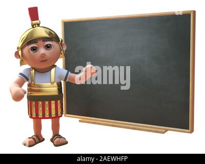 Cartoon 3d Roman legionnaire soldier teaching at a blackboard, 3d illustration render Stock Photo