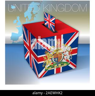 United Kingdom elections, ballot box with uk flag and symbols, vector illustration Stock Vector