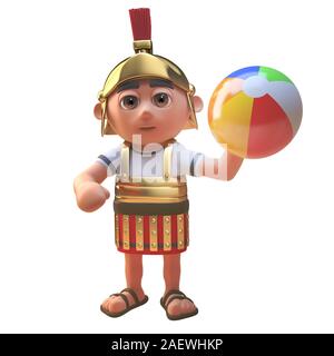 3d cartoon Roman legionnaire soldier playing with a beach ball, 3d illustration render Stock Photo