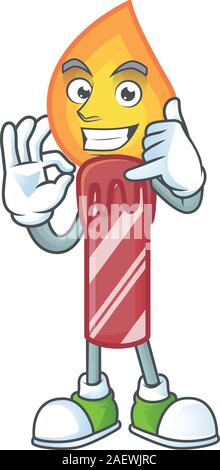 Call me cute red stripes candle mascot cartoon style Stock Vector
