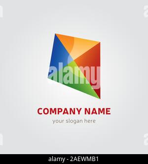 Single Logo Design - Kite multicolored - 4 Sides - Primary Colors Stock Vector