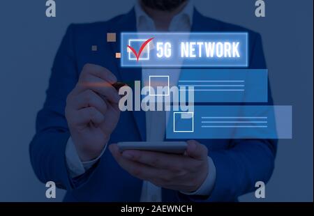 Handwriting text writing 5G Network. Conceptual photo greatly increase the speed and responsiveness of wireless network Stock Photo