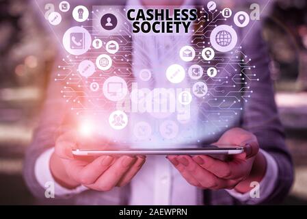 Handwriting text Cashless Society. Conceptual photo financial transactions are executed in electronic format Stock Photo