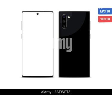 Realistic vector flat mock-up Samsung Galaxy Note 10 with blank screen isolated on white background. Scale image any resolution Stock Vector