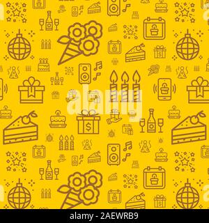 Simple line pattern with birthday, event, celebration icons for web, print and graphic design 2 Stock Vector