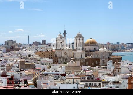 Cadiz is a city and port in southwestern Spain. Cadiz Cathedral is a Roman Catholic church in Cadiz and the seat of the Diocese of Cadiz y Ceuta. Stock Photo