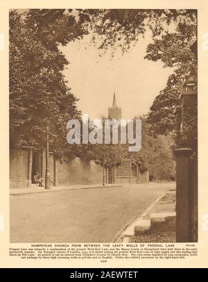 Hampstead church from between the leafy walls of Frognal Lane 1926 old print Stock Photo