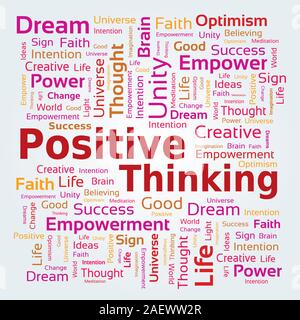 Word Cloud on Positive Thinking Theme in Pink Colors Stock Vector