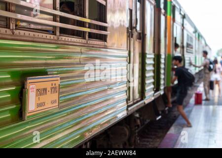 Hua Hin railway station is one of the oldest in Thailand and its main feature is The Royal Waiting Room that used to welcome King and his court. Train Stock Photo