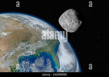 Dangerous asteroid approaching planet Earth, elements of this image furnished by NASA Stock Photo