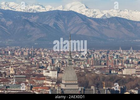 The Mole Antonelliana is a major landmark building in Turin, Italy. It is named for the architect who built it, Alessandro Antonelli. A mole is a buil Stock Photo