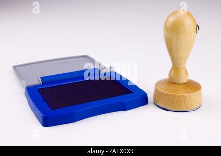 Round Rubber Stamp with Wood Handle Isolated on White Stock Photo - Alamy