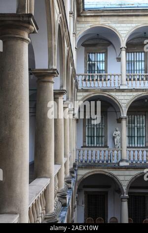 Arches of Italian courtyard, Lviv Stock Photo
