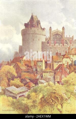 The Curfew Tower, Windsor Castle. Berkshire. By Ernest Haslehust 1920 print Stock Photo