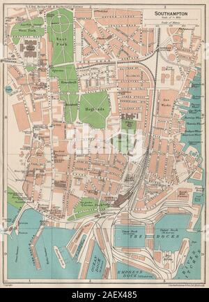 England Southampton & Winchester Cathedral Original Vintage 1920s Map