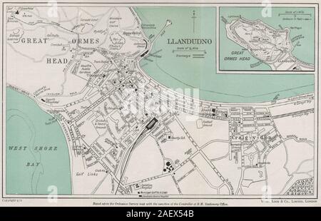 LLANDUDNO vintage town/city plan. Great Orme's Head. Wales. WARD LOCK 1950 map Stock Photo