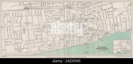 CENTRAL WORTHING vintage town/city plan. Sussex. WARD LOCK 1950 old map Stock Photo