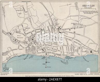 SHANKLIN vintage town/city plan. Isle of Wight. WARD LOCK 1950 old vintage map Stock Photo