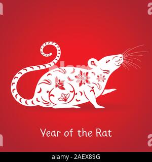 white rat on a red background Stock Vector
