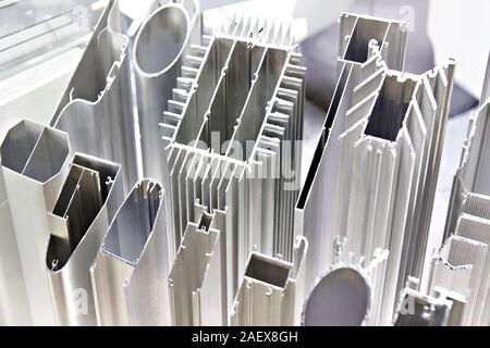 Metal profiles at the exhibition Stock Photo