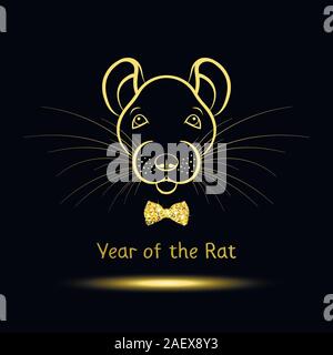 symbol year rat icon on black background Stock Vector