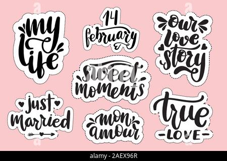 Stickers with hand drawn typography lettering inscriptions.  Stock Vector