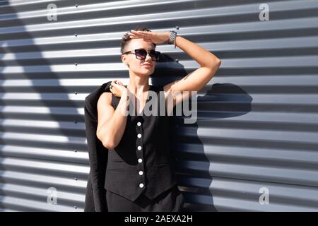 Model woman in sunglasses poses for the camera Stock Photo