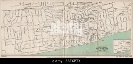 CENTRAL WORTHING vintage city/town plan. Sussex. WARD LOCK 1950 old map Stock Photo