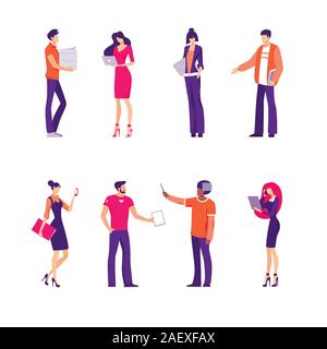 Set of business people working at office Stock Vector
