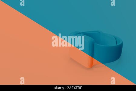Smart Watch in abstract pastel coral and blue color paint with pastel. Creative concept composition with copy space. 3D rendering. Stock Photo