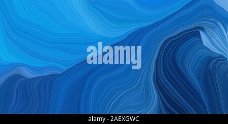 background graphic with modern soft curvy waves background illustration with strong blue, dodger blue and midnight blue color. Stock Photo