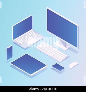 Collection of modern white electronic devices and mobile gadgets  Stock Vector