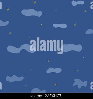 Night sky with stars and clouds blue background. Colorful illustration Stock Vector