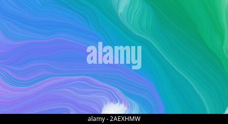 background graphic with modern soft curvy waves background illustration with light sea green, dodger blue and dark cyan color. Stock Photo