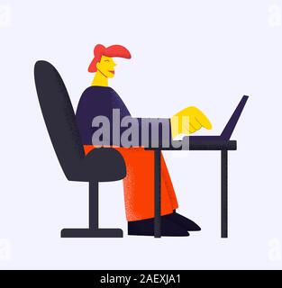Happy male freelancer working on computer pc at comfortable workplace isolated at white background Stock Vector