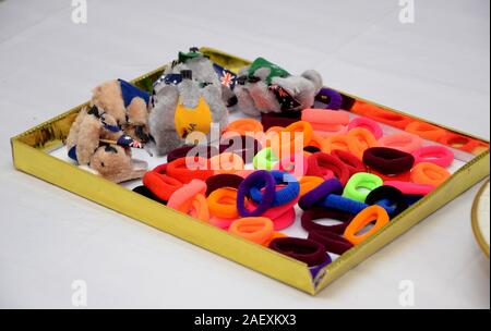 Texture multi-colored elastic bands for hair. Stock Photo