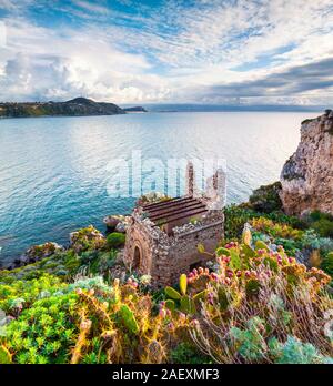 Old ruins at cape Milazzo, nature reserve Piscina di Venere, Sicily, Italy, Tyrrhenian sea, Europe. Stock Photo