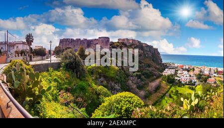 Sunny morning view of the Addolorata district of Milazzo town, Sicily, Italy, Tyrrhenian sea, Europe. Stock Photo