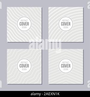 Set of 4 creative covers. Abstract concept layout template. Applicable for posters, placards, covers, cards, flyers, banner designs. Wavy, zigazg line Stock Vector