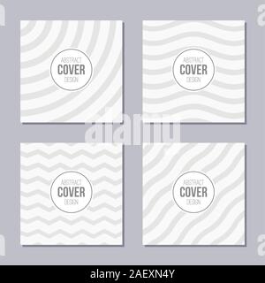 Set of 4 creative covers. Abstract concept layout template. Applicable for posters, placards, covers, cards, flyers designs. Wavy, zigzag lines. Stock Vector