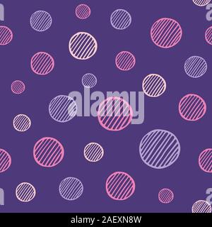 Abstract seamless pattern of hand drawn striped circles. Textured circles pattern. Brush strokes. Geometric shapes ornament. Diagonal lines. Color. Stock Vector