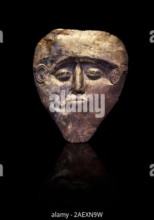 Electrum, gold silver alloy, Mycenaean death mask from Grave delta and Gamma, Grave Circle B, Mycenae, Greece. National Archaeological Museum of Athen Stock Photo