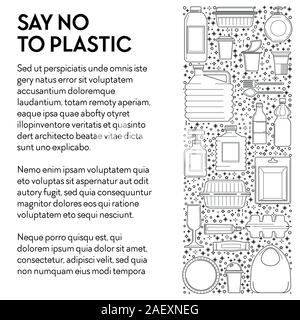 Say no to plastic banner with single-use plastics linear icons Stock Vector