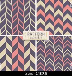 Set of four seamless fashion arrows patterns. Herringbone patterns. Stylish textures. Vector color backgrounds. Stock Vector