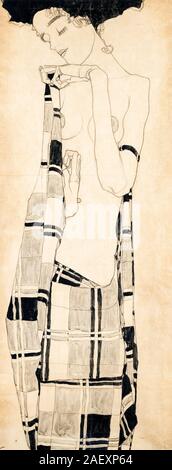 Egon Schiele, Standing Girl, portrait painting/drawing, 1908-1909 Stock Photo