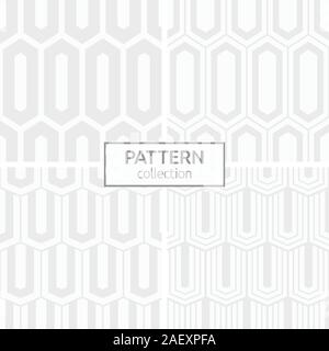 Set of four elongated hexagons geometric seamless patterns. Modern stylish backgrounds. White and gray geometric textures. Repeating ornament. Stock Vector