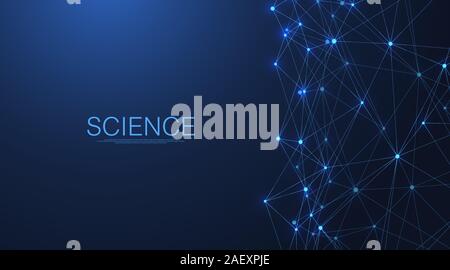 Abstract digital network connection structure on blue background. Artificial intelligence and engineering technology concept. Global network Big Data Stock Vector