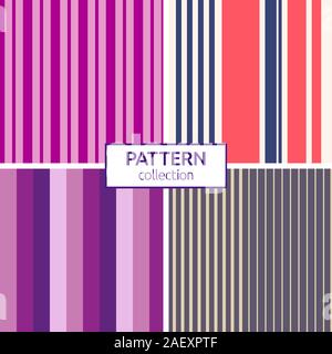 Set of four seamless pattern of vertical stripes. Stylish textures. Regularly repeating pastel color lines. Design for background, wallpaper. Stock Vector